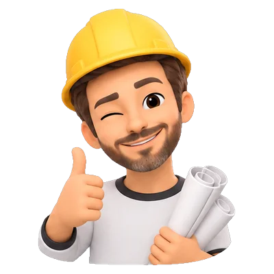 Avatar of Marijn in a yellow hard hat, giving a thumbs up with building plans under his arm