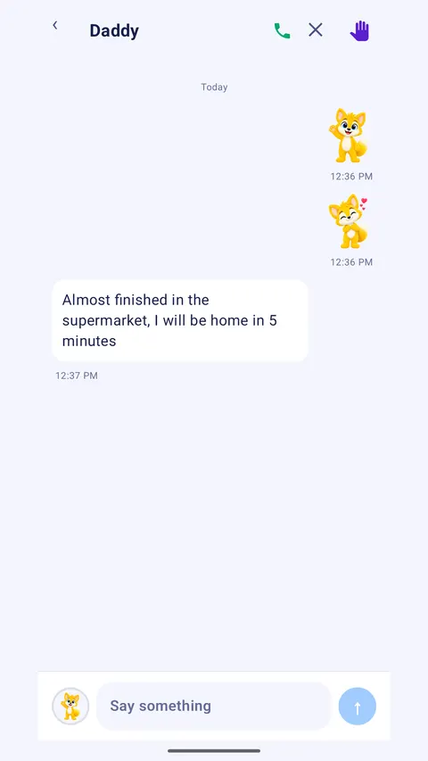 A Rilo chat with Daddy: two fox stickers and a short typed message